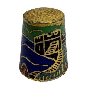 Vintage Cloisonné Thimble featuring a Great Wall of China Design